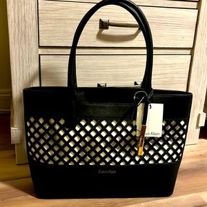 Calvin Klein Leather Tote. New with tags! Black laxer cut.